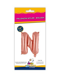 Palloncino Mylar Lettera N Rosa Gold Mini 14" - 35cm con valvola - 1pz | G3S Party
