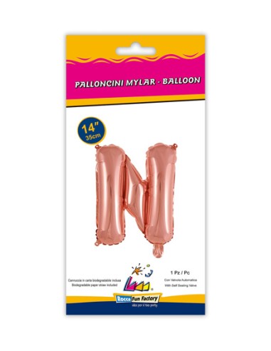 Palloncino Mylar Lettera N Rosa Gold Mini 14" - 35cm con valvola - 1pz | G3S Party