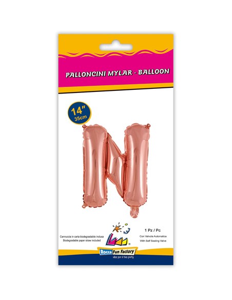 Palloncino Mylar Lettera N Rosa Gold Mini 14" - 35cm con valvola - 1pz | G3S Party