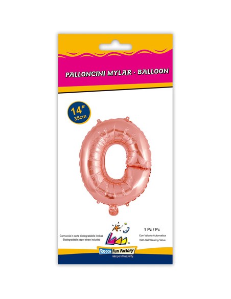 Palloncino Mylar Lettera O Rosa Gold Mini 14" - 35cm con valvola - 1pz | G3S Party