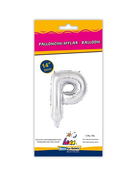 Palloncino Mylar Lettera P Argento Mini 14" - 35cm con valvola - 1pz | G3S Party