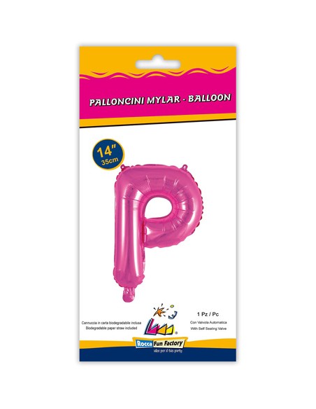 Palloncino Mylar Lettera P Fuxia Mini 14" - 35cm con valvola - 1pz | G3S Party