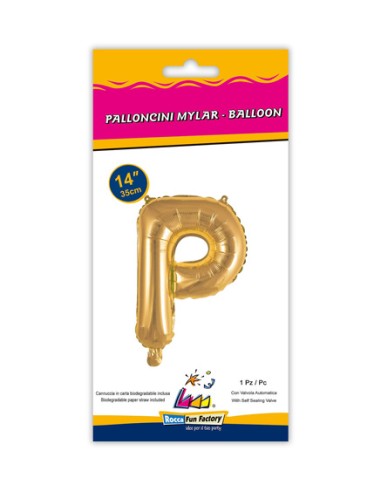 Palloncino Mylar Lettera P Oro Mini 14" - 35cm con valvola - 1pz | G3S Party