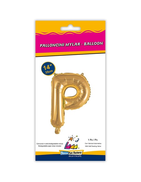 Palloncino Mylar Lettera P Oro Mini 14" - 35cm con valvola - 1pz | G3S Party