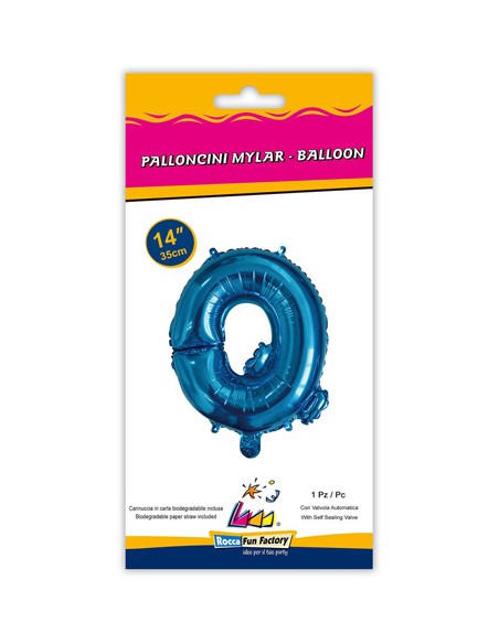 Palloncino Mylar Lettera Q Blu Mini 14" - 35cm con valvola - 1pz | G3S Party