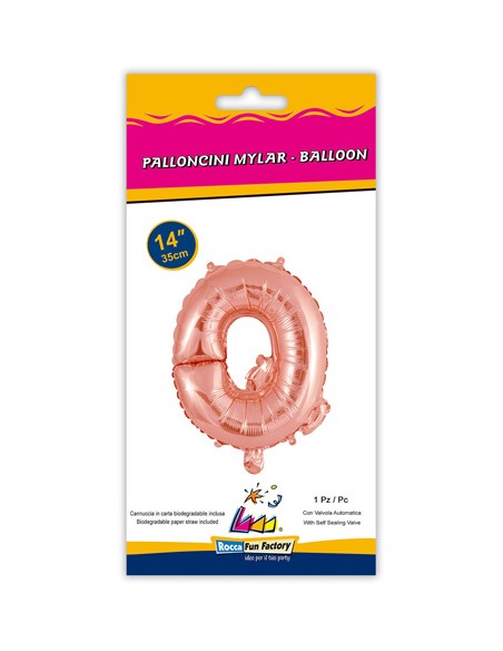 Palloncino Mylar Lettera Q Rosa Gold Mini 14" - 35cm con valvola - 1pz | G3S Party