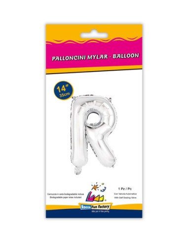 Palloncino Mylar Lettera R Argento Mini 14" - 35cm con valvola - 1pz | G3S Party