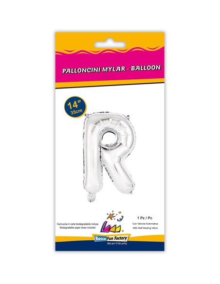 Palloncino Mylar Lettera R Argento Mini 14" - 35cm con valvola - 1pz | G3S Party