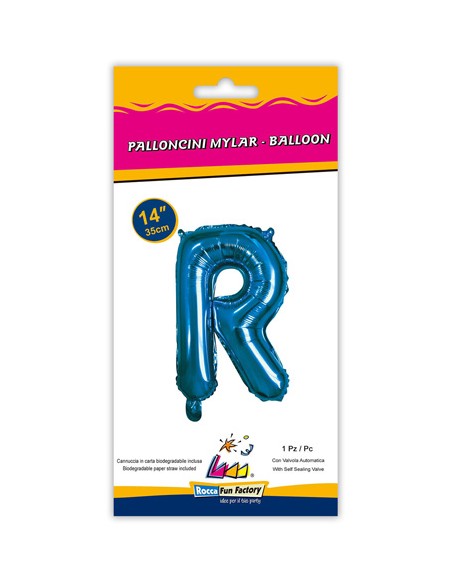 Palloncino Mylar Lettera R Blu Mini 14" - 35cm con valvola - 1pz | G3S Party