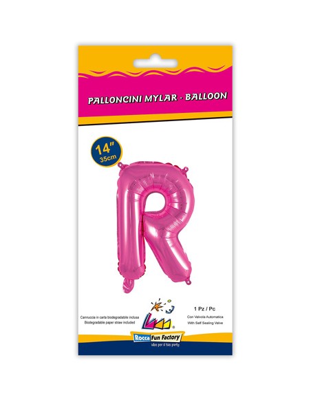 Palloncino Mylar Lettera R Fuxia Mini 14" - 35cm con valvola - 1pz | G3S Party