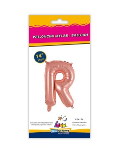 Palloncino Mylar Lettera R Rosa Gold Mini 14" - 35cm con valvola - 1pz | G3S Party