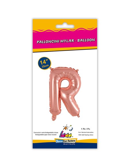 Palloncino Mylar Lettera R Rosa Gold Mini 14" - 35cm con valvola - 1pz | G3S Party