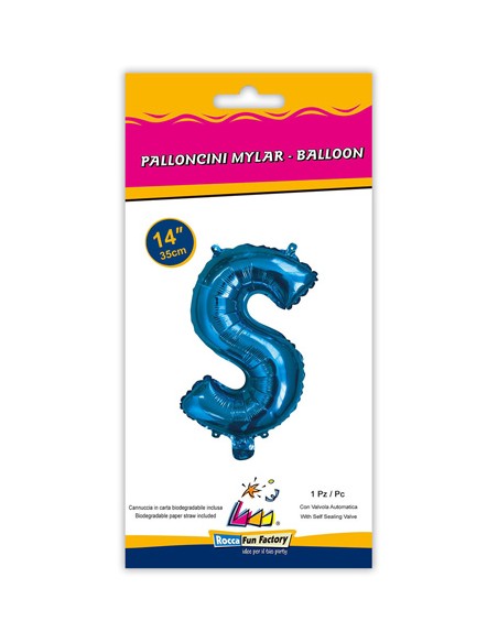 Palloncino Mylar Lettera S Blu Mini 14" - 35cm con valvola - 1pz | G3S Party