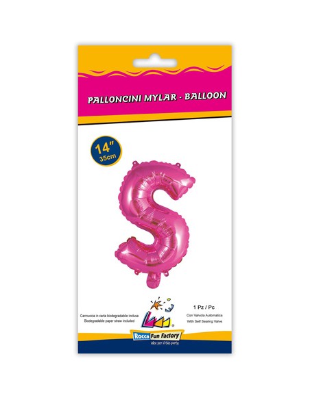 Palloncino Mylar Lettera S Fuxia Mini 14" - 35cm con valvola - 1pz | G3S Party