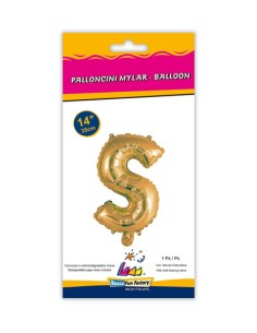 Palloncino Mylar Lettera S Oro Mini 14" - 35cm con valvola - 1pz | G3S Party
