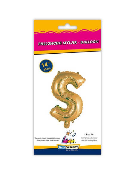 Palloncino Mylar Lettera S Oro Mini 14" - 35cm con valvola - 1pz | G3S Party