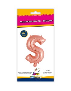 Palloncino Mylar Lettera S Rosa Gold Mini 14" - 35cm con valvola - 1pz | G3S Party
