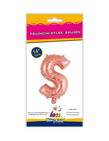 Palloncino Mylar Lettera S Rosa Gold Mini 14" - 35cm con valvola - 1pz | G3S Party