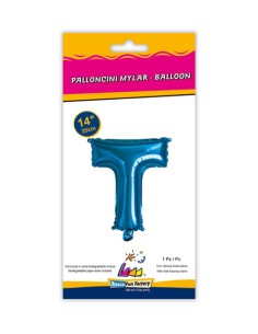 Palloncino Mylar Lettera T Blu Mini 14" - 35cm con valvola - 1pz | G3S Party