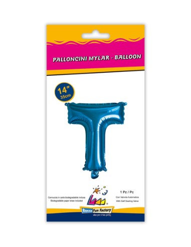 Palloncino Mylar Lettera T Blu Mini 14" - 35cm con valvola - 1pz | G3S Party