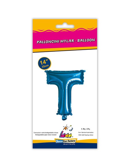 Palloncino Mylar Lettera T Blu Mini 14" - 35cm con valvola - 1pz | G3S Party