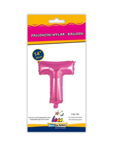 Palloncino Mylar Lettera T Fuxia Mini 14" - 35cm con valvola - 1pz | G3S Party
