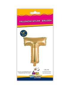 Palloncino Mylar Lettera T Oro Mini 14" - 35cm con valvola - 1pz | G3S Party