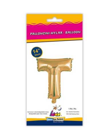 Palloncino Mylar Lettera T Oro Mini 14" - 35cm con valvola - 1pz | G3S Party