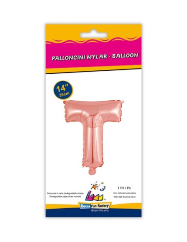 Palloncino Mylar Lettera T Rosa Gold Mini 14" - 35cm con valvola - 1pz | G3S Party