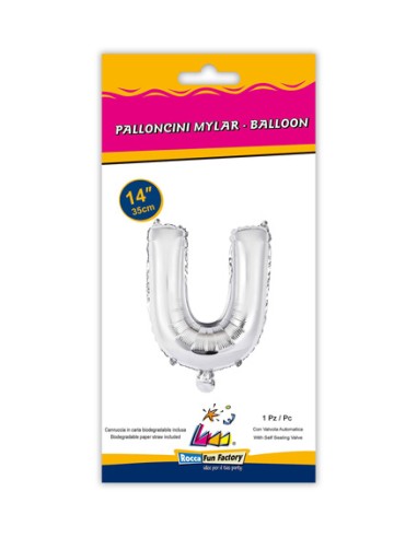 Palloncino Mylar Lettera U Argento Mini 14" - 35cm con valvola - 1pz | G3S Party