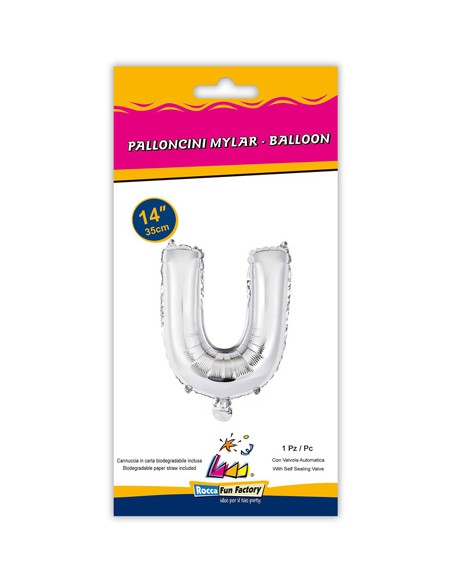 Palloncino Mylar Lettera U Argento Mini 14" - 35cm con valvola - 1pz | G3S Party