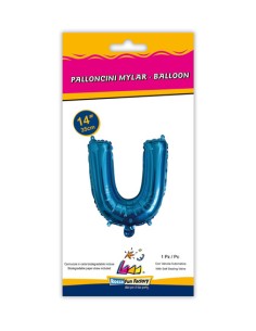 Palloncino Mylar Lettera U Blu Mini 14" - 35cm con valvola - 1pz | G3S Party