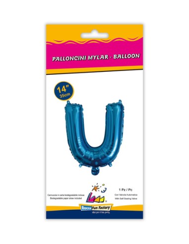 Palloncino Mylar Lettera U Blu Mini 14" - 35cm con valvola - 1pz | G3S Party