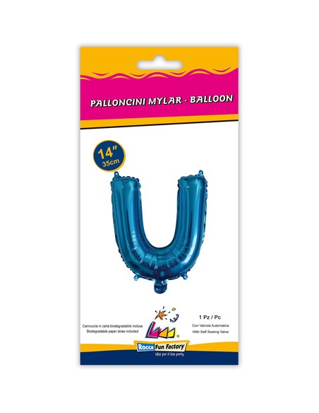 Palloncino Mylar Lettera U Blu Mini 14" - 35cm con valvola - 1pz | G3S Party