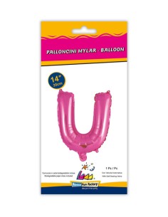 Palloncino Mylar Lettera U Fuxia Mini 14" - 35cm con valvola - 1pz | G3S Party