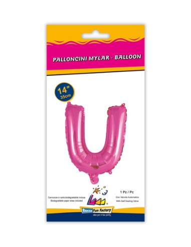 Palloncino Mylar Lettera U Fuxia Mini 14" - 35cm con valvola - 1pz | G3S Party