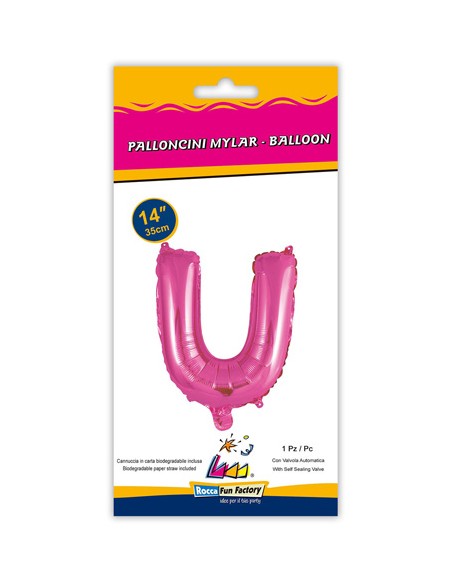 Palloncino Mylar Lettera U Fuxia Mini 14" - 35cm con valvola - 1pz | G3S Party