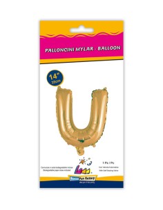 Palloncino Mylar Lettera U Oro Mini 14" - 35cm con valvola - 1pz | G3S Party