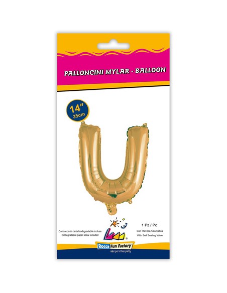 Palloncino Mylar Lettera U Oro Mini 14" - 35cm con valvola - 1pz | G3S Party