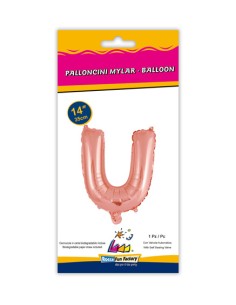 Palloncino Mylar Lettera U Rosa Gold Mini 14" - 35cm con valvola - 1pz | G3S Party