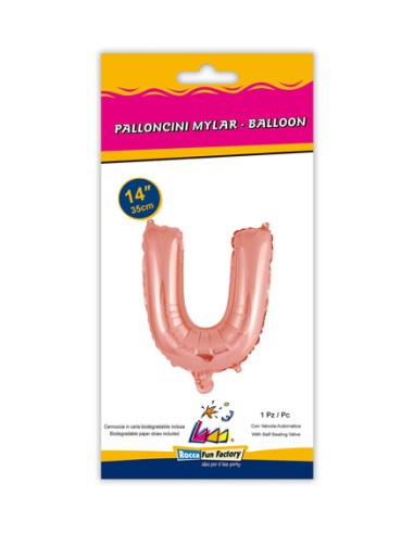 Palloncino Mylar Lettera U Rosa Gold Mini 14" - 35cm con valvola - 1pz | G3S Party