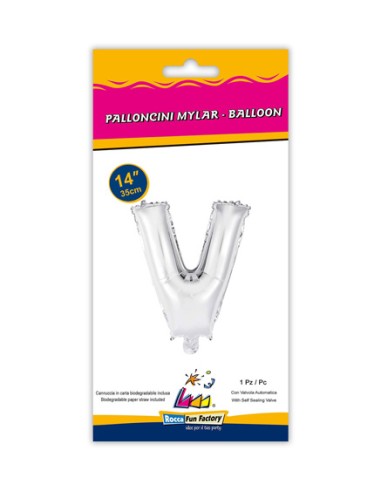 Palloncino Mylar Lettera V Argento Mini 14" - 35cm con valvola - 1pz | G3S Party