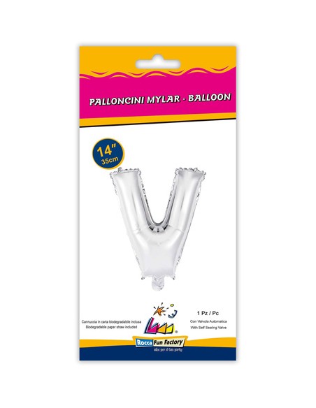 Palloncino Mylar Lettera V Argento Mini 14" - 35cm con valvola - 1pz | G3S Party