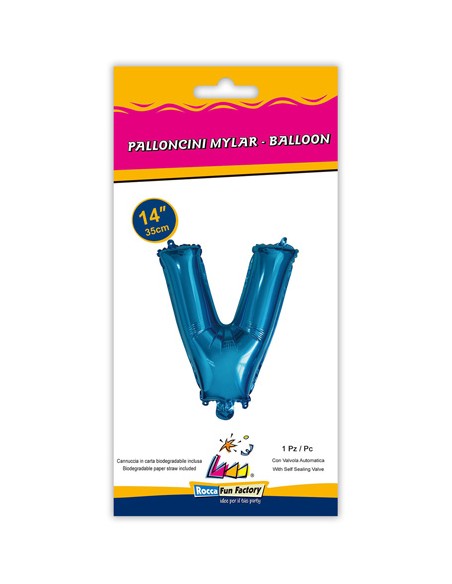 Palloncino Mylar Lettera V Blu Mini 14" - 35cm con valvola - 1pz | G3S Party