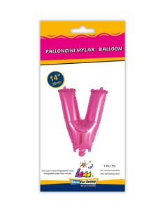 Palloncino Mylar Lettera V Fuxia Mini 14" - 35cm con valvola - 1pz | G3S Party