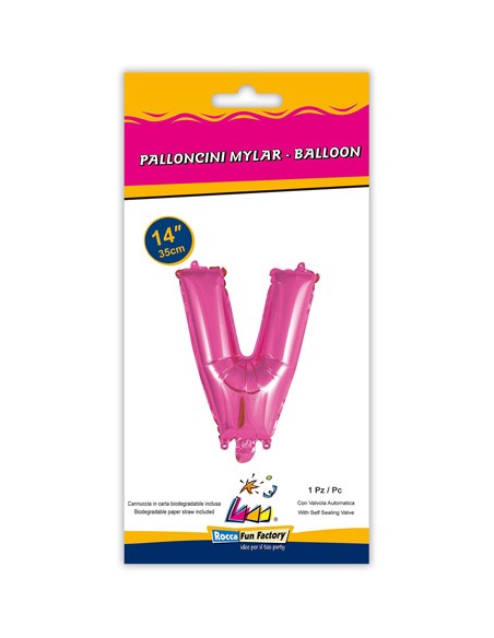 Palloncino Mylar Lettera V Fuxia Mini 14" - 35cm con valvola - 1pz | G3S Party