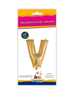 Palloncino Mylar Lettera V Oro Mini 14" - 35cm con valvola - 1pz | G3S Party