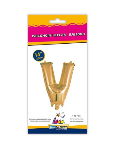 Palloncino Mylar Lettera V Oro Mini 14" - 35cm con valvola - 1pz | G3S Party