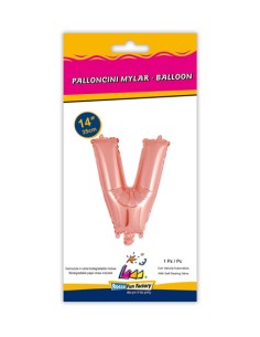 Palloncino Mylar Lettera V Rosa Gold Mini 14" - 35cm con valvola - 1pz | G3S Party