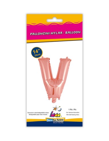 Palloncino Mylar Lettera V Rosa Gold Mini 14" - 35cm con valvola - 1pz | G3S Party